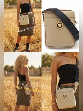 VERSACE BAG crossbody Tan Leather La Medusa satchel bag saddle messenger purse